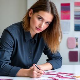 Sophie Martin, jeune designer textile, esquissant des motifs