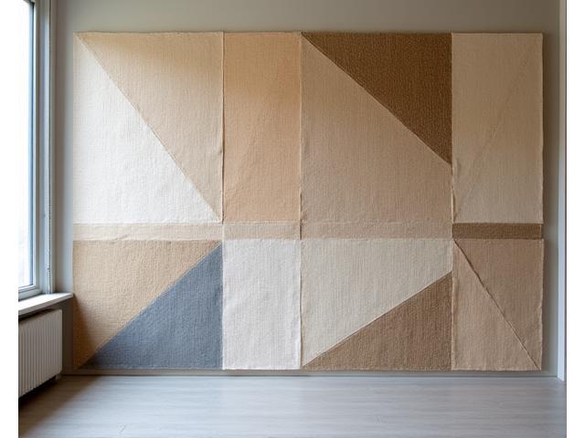 Installation murale géométrique en fibres naturelles et motifs contrastés