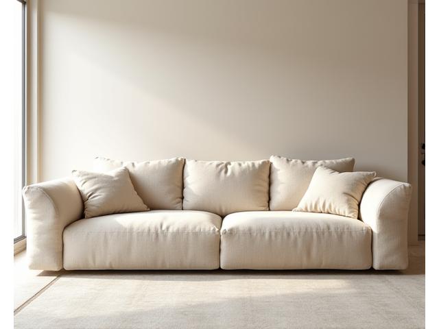 Canapé moderne en lin bouclé, couleur beige naturel