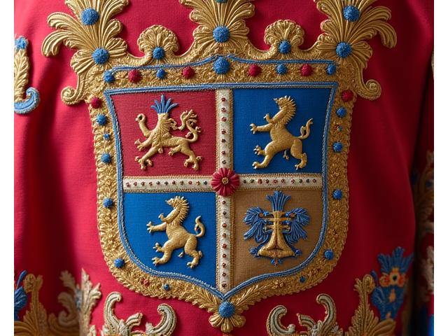 Un ancien drap héraldique en soie finement restauré, couleurs vives