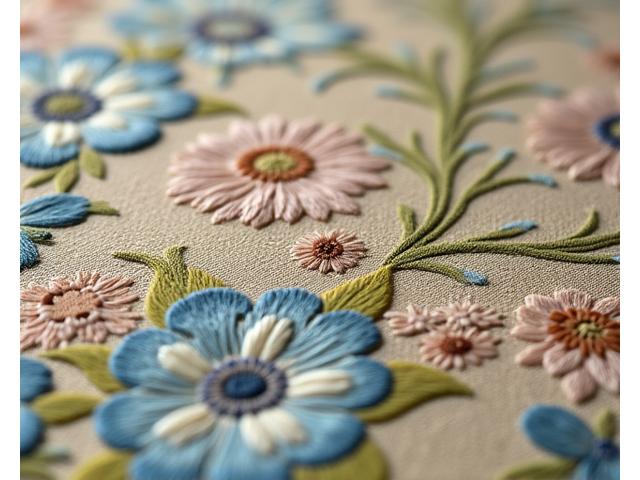 Détail d'une tapisserie d'Aubusson restaurée, travail délicat